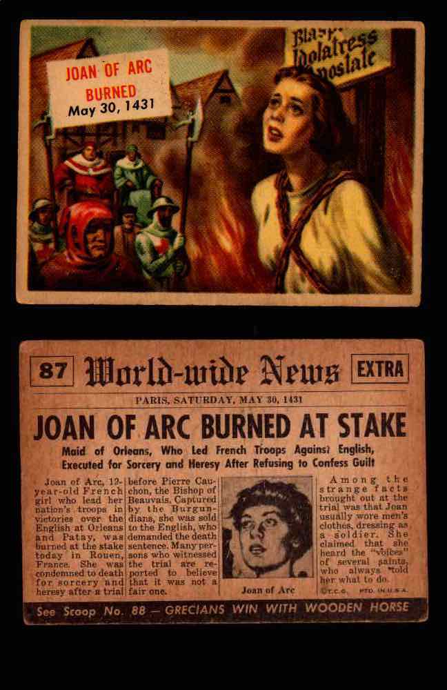 1954 Scoop Newspaper Series 2 Topps Vintage Trading Cards U Pick Singles #78-156 87   Joan of Arc Burned  - TvMovieCards.com