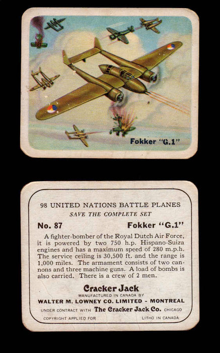 Cracker Jack United Nations Battle Planes Vintage You Pick Single Cards #71-147 #87  - TvMovieCards.com