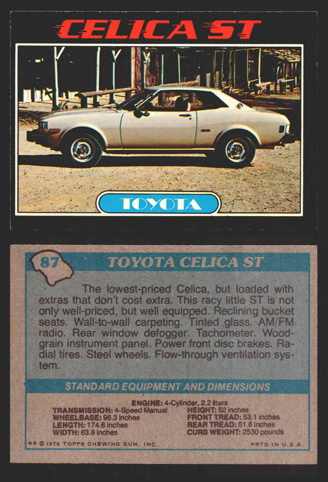 1976 Autos of 1977 Vintage Trading Cards You Pick Singles #1-99 Topps 87   Toyota Celica ST  - TvMovieCards.com