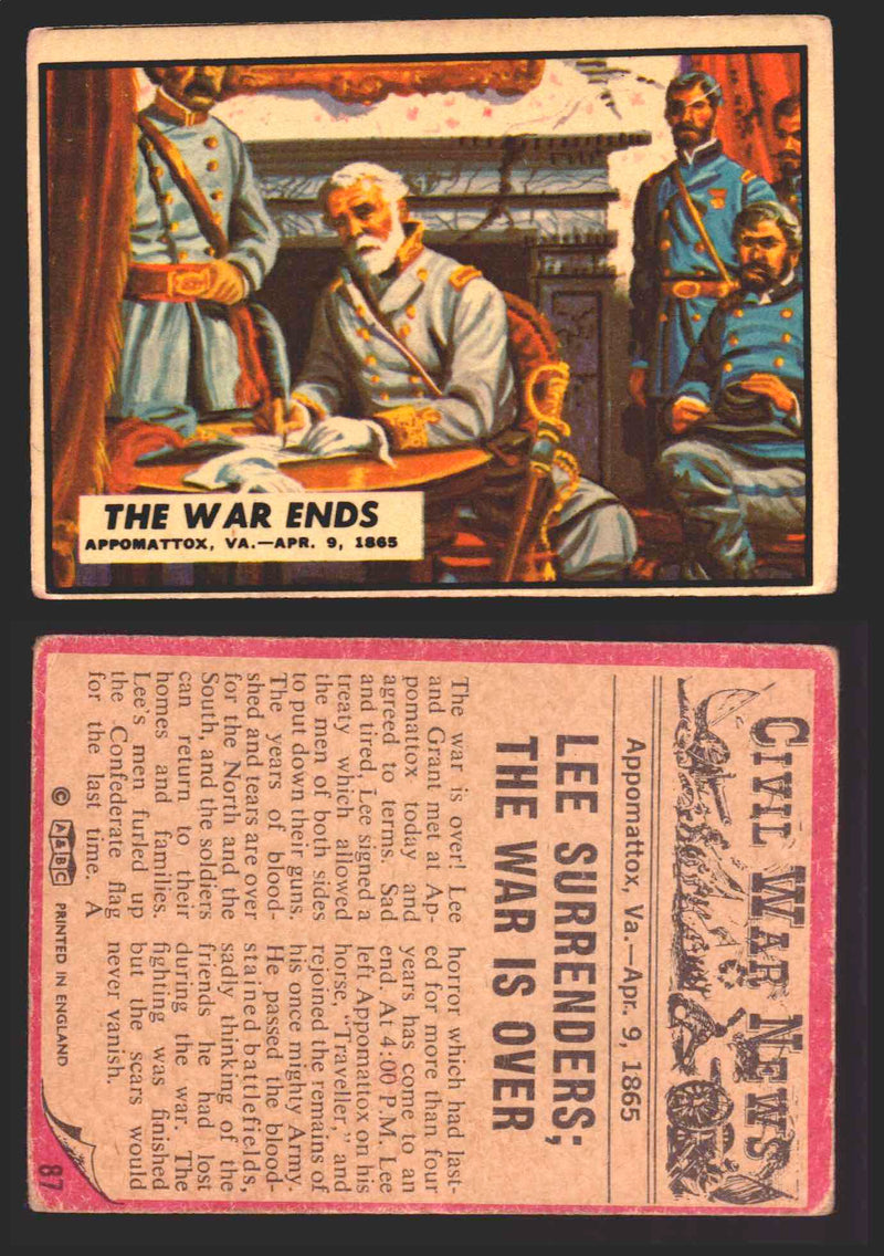Civil War News Vintage Trading Cards A&BC Gum You Pick Singles #1-88 1965 87   The War Ends  - TvMovieCards.com