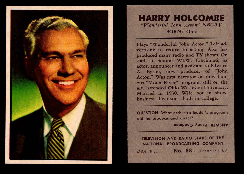 1953 Bowman NBC TV & Radio Stars Vintage Trading Card You Pick Singles #1-96 #88 Harry Holcombe  - TvMovieCards.com