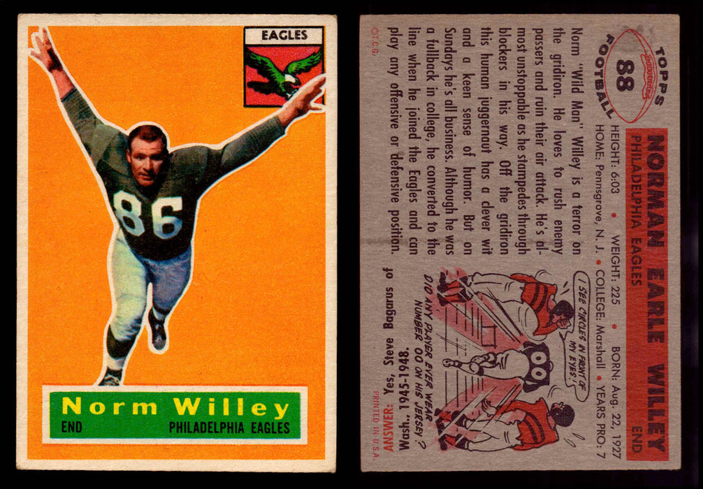 1956 Topps Football Trading Card You Pick Singles #1-#120 VG/EX #	88	Norm Willey  - TvMovieCards.com