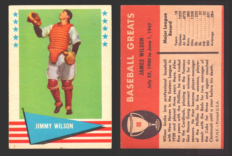 1961 Fleer Baseball Greats Trading Card You Pick Singles #1-#154 VG/EX 88 Jimmy Wilson  - TvMovieCards.com