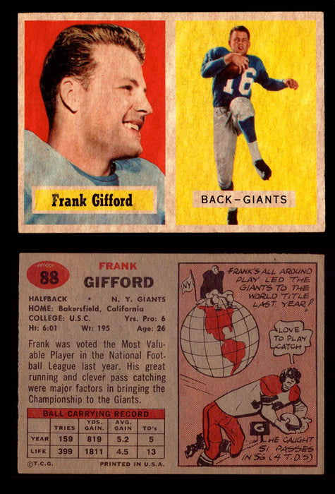 1957 Topps Football Trading Card You Pick Singles #1-#154 VG/EX #	88	Frank Gifford (HOF)  - TvMovieCards.com