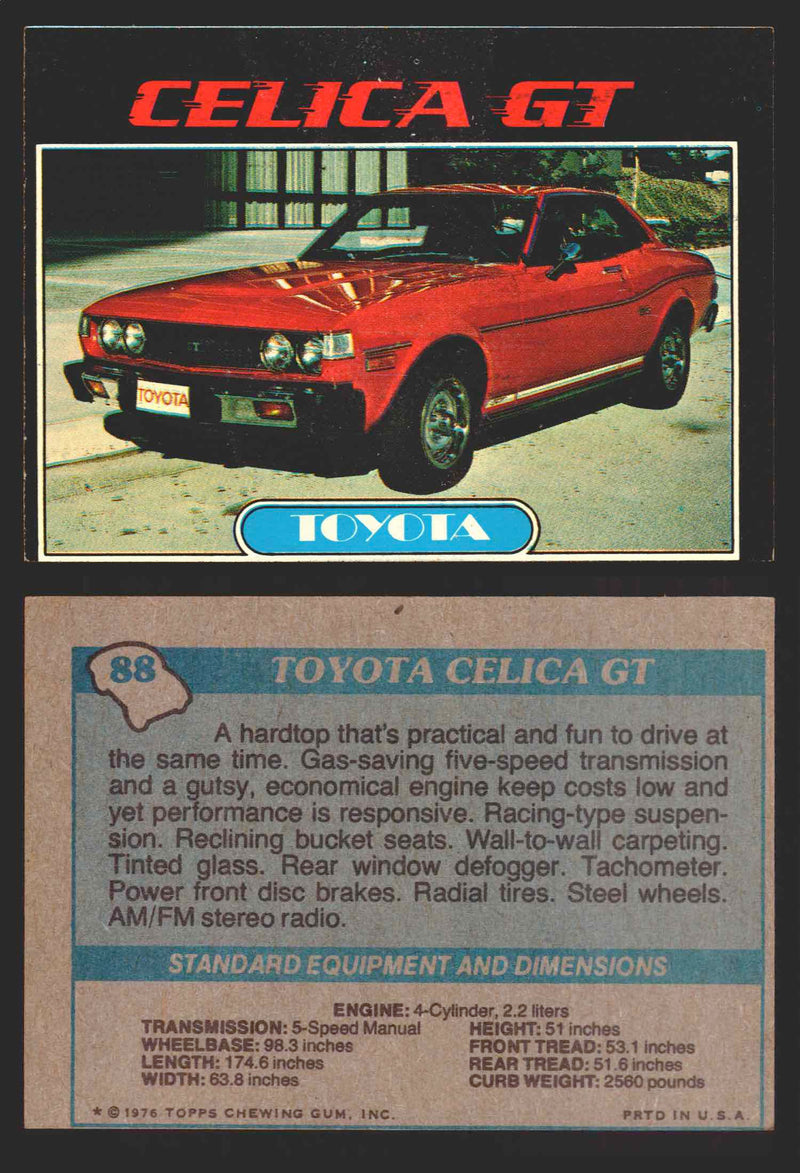 1976 Autos of 1977 Vintage Trading Cards You Pick Singles #1-99 Topps 88   Toyota Celica GT  - TvMovieCards.com