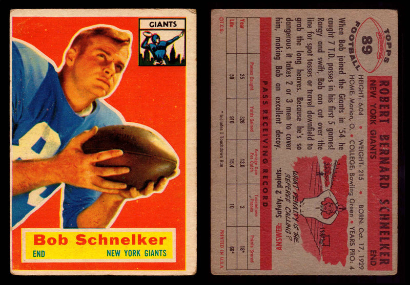 1956 Topps Football Trading Card You Pick Singles #1-#120 VG/EX #	89	Bob Schnelker  - TvMovieCards.com