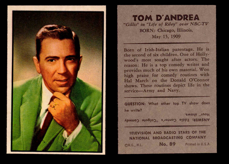1953 Bowman NBC TV & Radio Stars Vintage Trading Card You Pick Singles #1-96 #89 Tom D'Andrea  - TvMovieCards.com