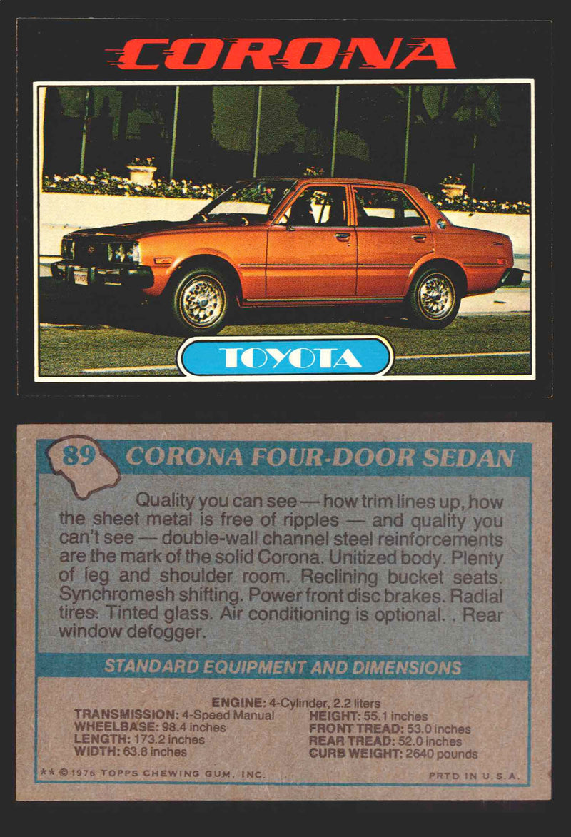 1976 Autos of 1977 Vintage Trading Cards You Pick Singles #1-99 Topps 89   Corona Four-Door Sedan  - TvMovieCards.com