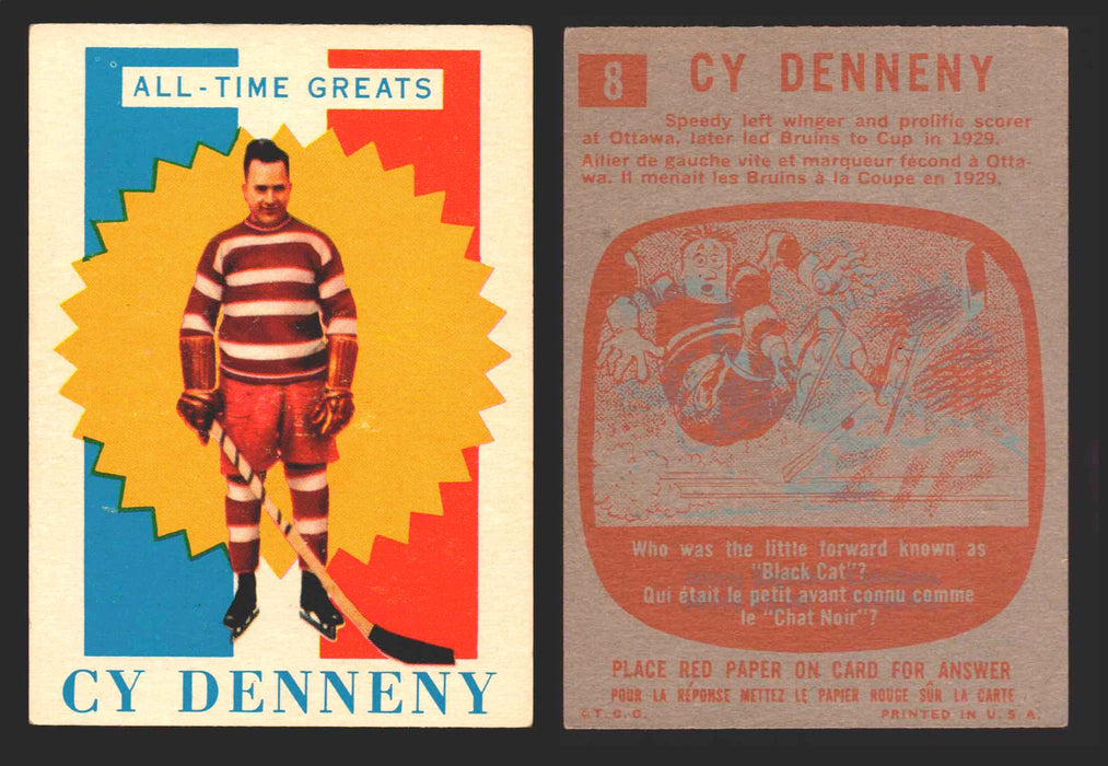 1960-61 Topps Hockey NHL Trading Card You Pick Single Cards #1 - 66 EX/NM 8 Cy Denneny All-Time Greats  - TvMovieCards.com