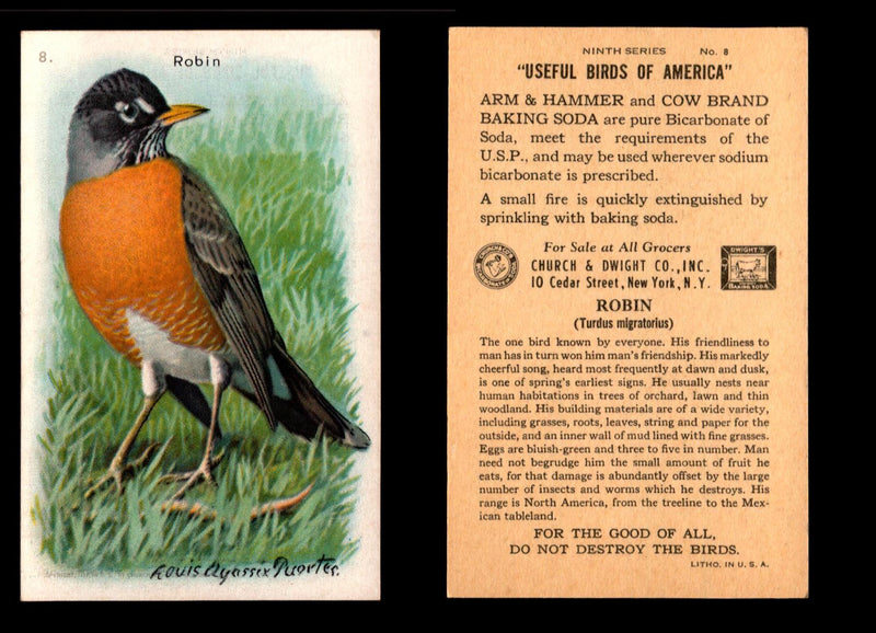 Birds - Useful Birds of America 9th Series You Pick Singles Church & Dwight J-9 #8 Robin  - TvMovieCards.com
