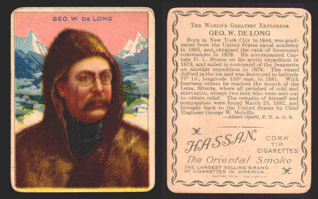 1910 T118 Hassan Cigarettes World's Greatest Explorers Trading Cards Singles #8 George W. De Long  - TvMovieCards.com