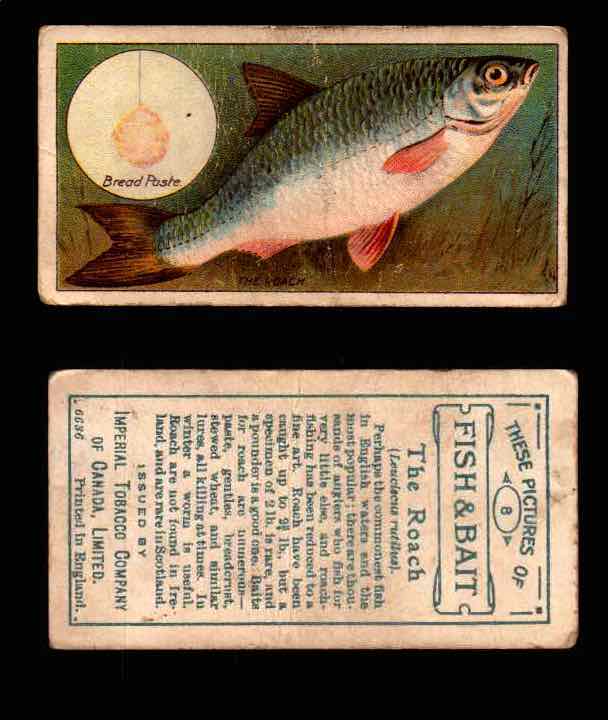 1910 Fish and Bait Imperial Tobacco Vintage Trading Cards You Pick Singles #1-50 #8 The Roach  - TvMovieCards.com