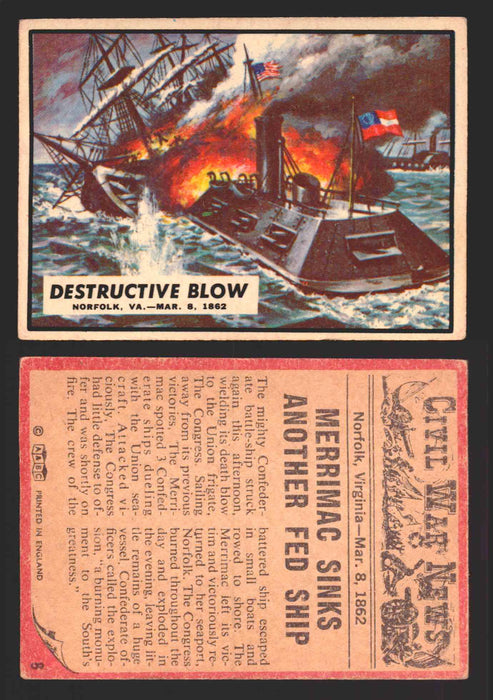 Civil War News Vintage Trading Cards A&BC Gum You Pick Singles #1-88 1965 8   Destructive Blow  - TvMovieCards.com