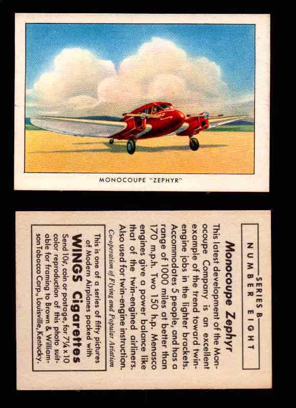 1941 Modern American Airplanes Series B Vintage Trading Cards Pick Singles #1-50 8	 	Monocoupe "Zephyr"  - TvMovieCards.com