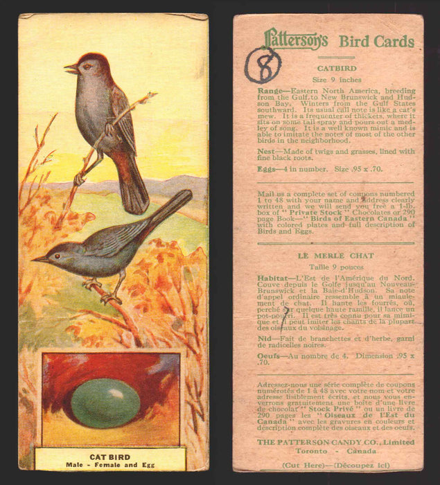 1924 Patterson's Bird Chocolate Vintage Trading Cards U Pick Singles #1-46 8 Catbird  - TvMovieCards.com