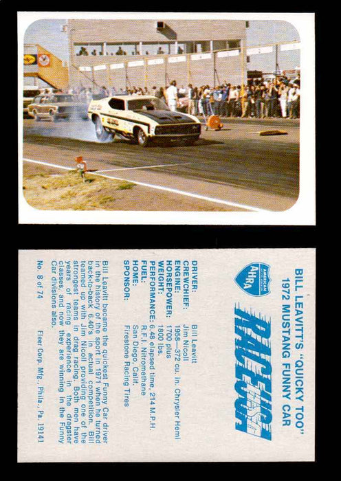 Race USA AHRA Drag Champs 1973 Fleer Vintage Trading Cards You Pick Singles 8 of 74    Bill Leavitt's "Quicky Too"  - TvMovieCards.com