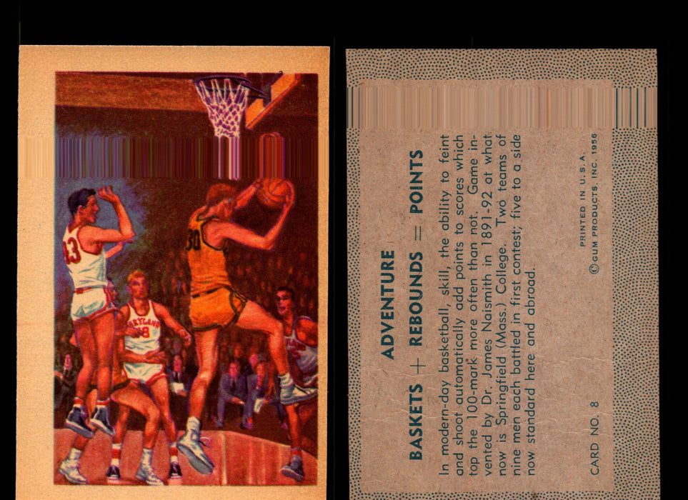 1956 Adventure Vintage Trading Cards Gum Products #1-#100 You Pick Singles #8 Basketball- Baskets + Rebounds = Points  - TvMovieCards.com