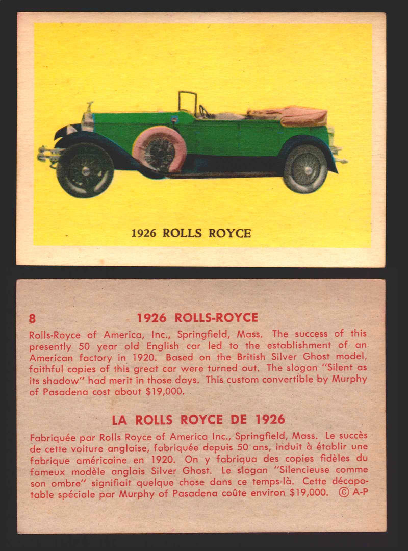 1959 Parkhurst Old Time Cars Vintage Trading Card You Pick Singles #1-64 V339-16 8	1926 Rolls Royce  - TvMovieCards.com
