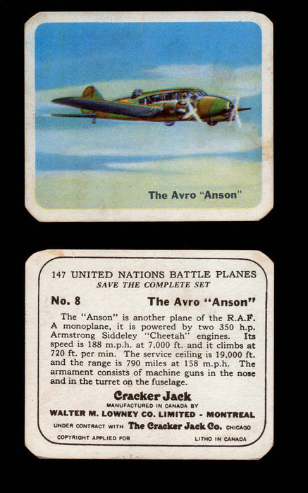 Cracker Jack United Nations Battle Planes Vintage You Pick Single Cards #1-70 #8  - TvMovieCards.com