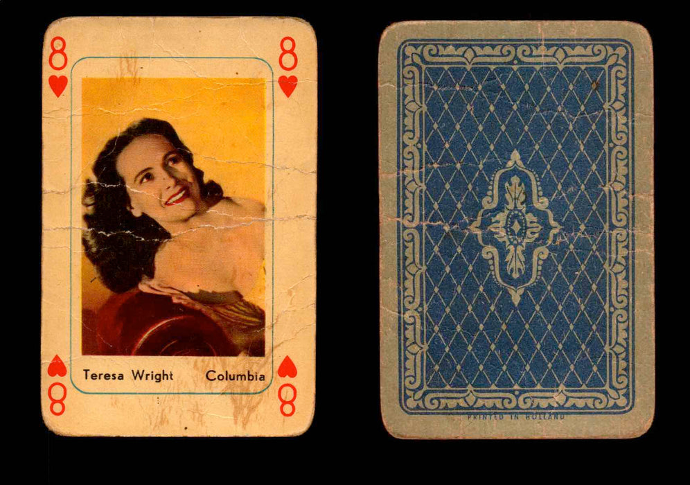 Vintage Hollywood Movie Stars Playing Cards You Pick Singles 8 - Heart - Teresa Wright  - TvMovieCards.com