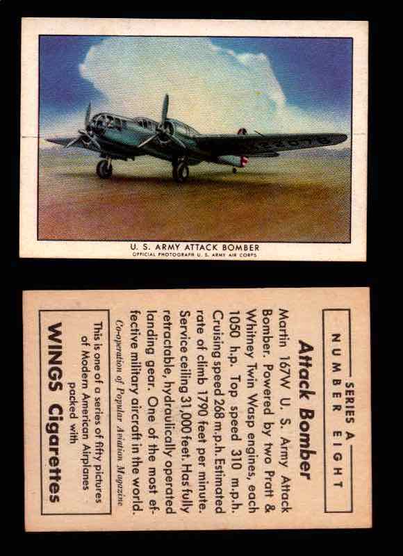 1940 Modern American Airplanes Series A Vintage Trading Cards Pick Singles #1-50 8 U.S. Army Attack Bomber (Martin 167W)  - TvMovieCards.com