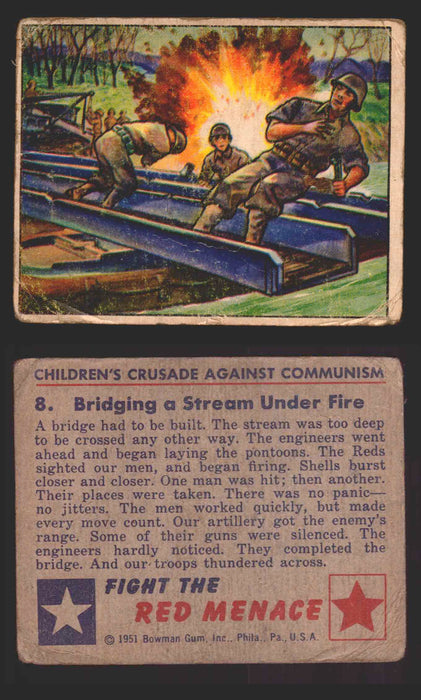 1951 Red Menace Vintage Trading Cards #1-48 You Pick Singles Bowman Gum 8   Bridging a Stream Under Fire  - TvMovieCards.com