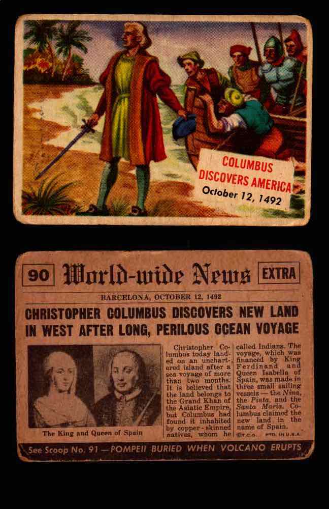 1954 Scoop Newspaper Series 2 Topps Vintage Trading Cards U Pick Singles #78-156 90   Columbus Discovers America  - TvMovieCards.com