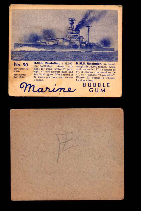 1944 Marine Bubble Gum World Wide V403-1 Vintage Trading Card #1-120 Singles #90 H.M.S. Resolution  - TvMovieCards.com