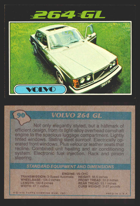 1976 Autos of 1977 Vintage Trading Cards You Pick Singles #1-99 Topps 90   Volvo 264 GL  - TvMovieCards.com