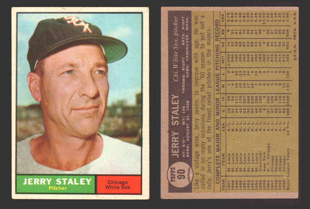 1961 Topps Baseball Trading Card You Pick Singles #1-#99 VG/EX #	90 Jerry Staley - Chicago White Sox  - TvMovieCards.com