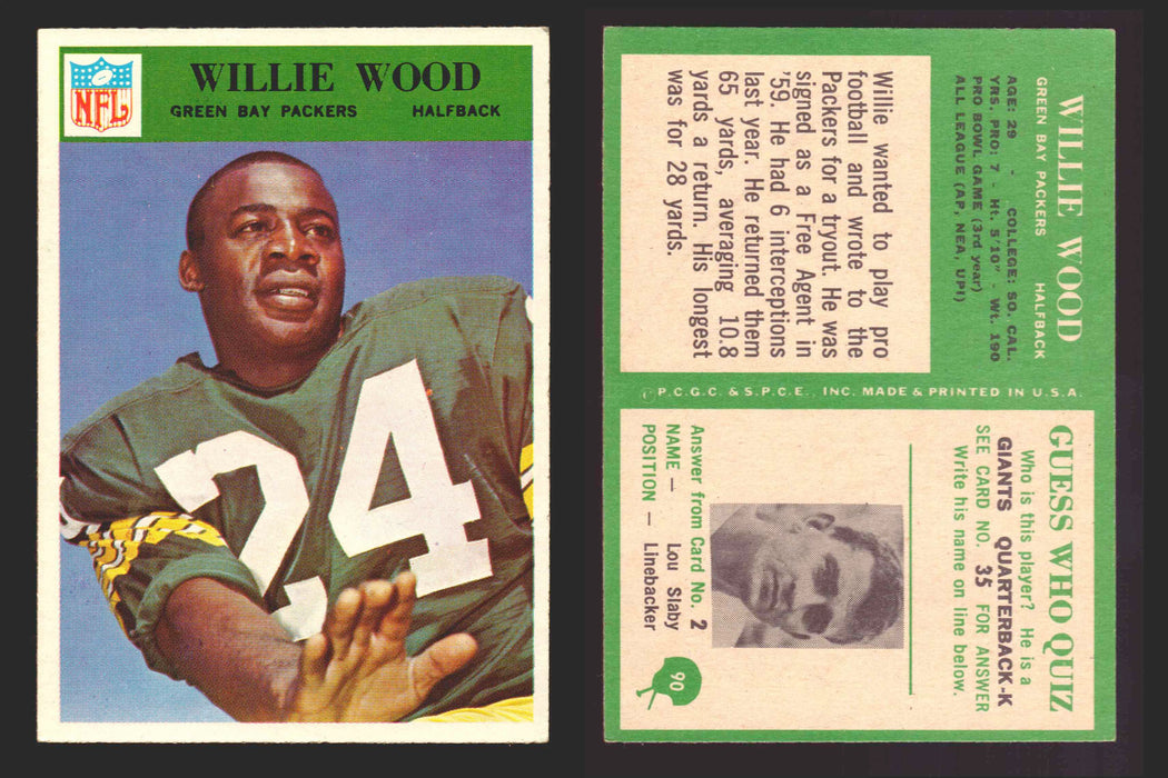 1966 Philadelphia Football NFL Trading Card You Pick Singles #1-#99 VG/EX 90 Willie Wood - Green Bay Packers  - TvMovieCards.com