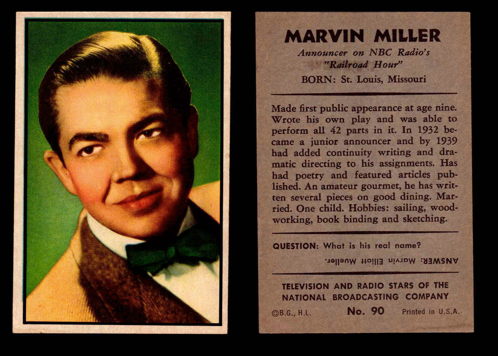 1953 Bowman NBC TV & Radio Stars Vintage Trading Card You Pick Singles #1-96 #90 Marvin Miller  - TvMovieCards.com