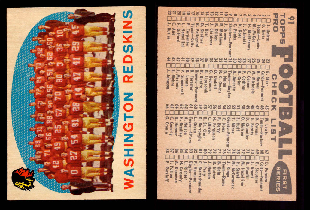 1959 Topps Football Trading Card You Pick Singles #1-#176 VG/EX #	91	Washington Redskins Team Card  - TvMovieCards.com