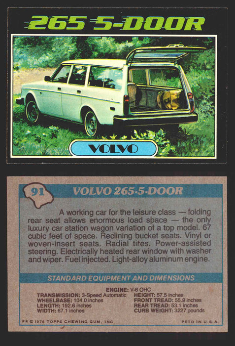 1976 Autos of 1977 Vintage Trading Cards You Pick Singles #1-99 Topps 91   Volvo 265 5-Door  - TvMovieCards.com