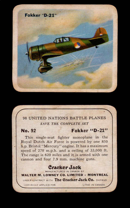 Cracker Jack United Nations Battle Planes Vintage You Pick Single Cards #71-147 #92  - TvMovieCards.com