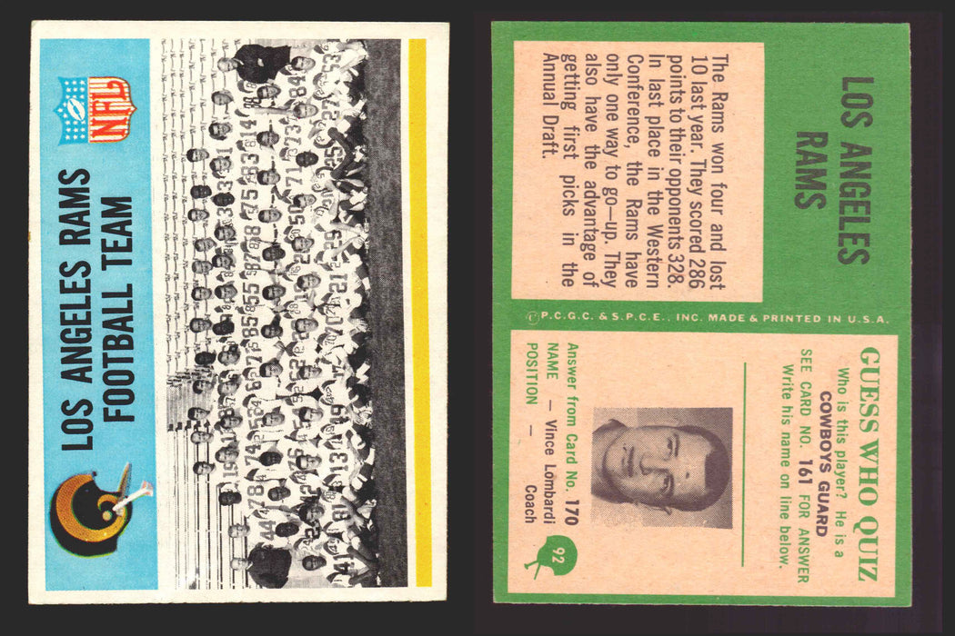 1966 Philadelphia Football NFL Trading Card You Pick Singles #1-#99 VG/EX 92 Los Angeles Rams Team  - TvMovieCards.com