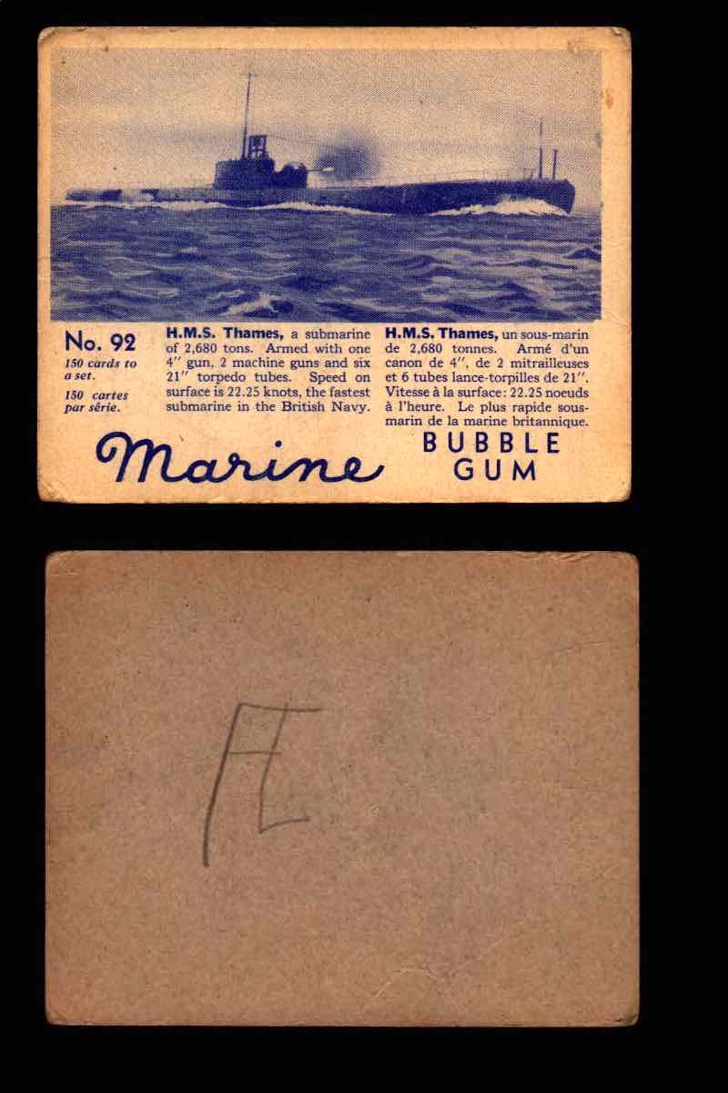 1944 Marine Bubble Gum World Wide V403-1 Vintage Trading Card #1-120 Singles #92 H.M.S. Thames  - TvMovieCards.com