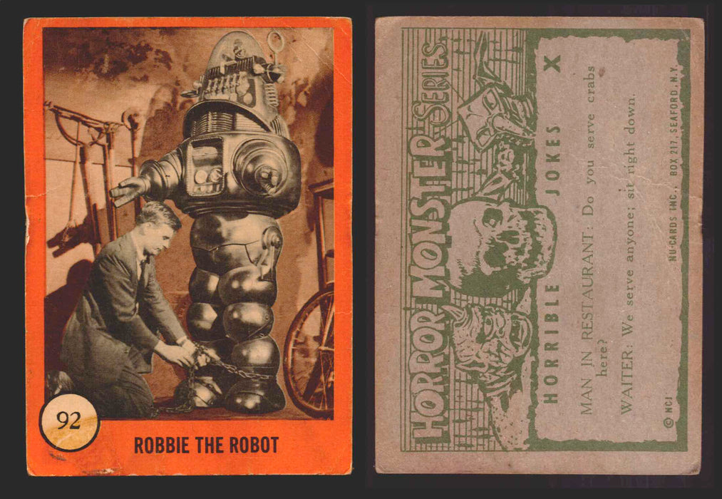 1961 Horror Monsters Series 2 Orange Trading Card You Pick Singles 67-146 NuCard 92   Robbie the Robot  - TvMovieCards.com