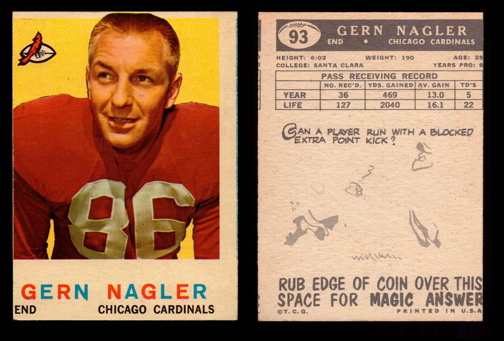 1959 Topps Football Trading Card You Pick Singles #1-#176 VG/EX #	93	Gern Nagler  - TvMovieCards.com