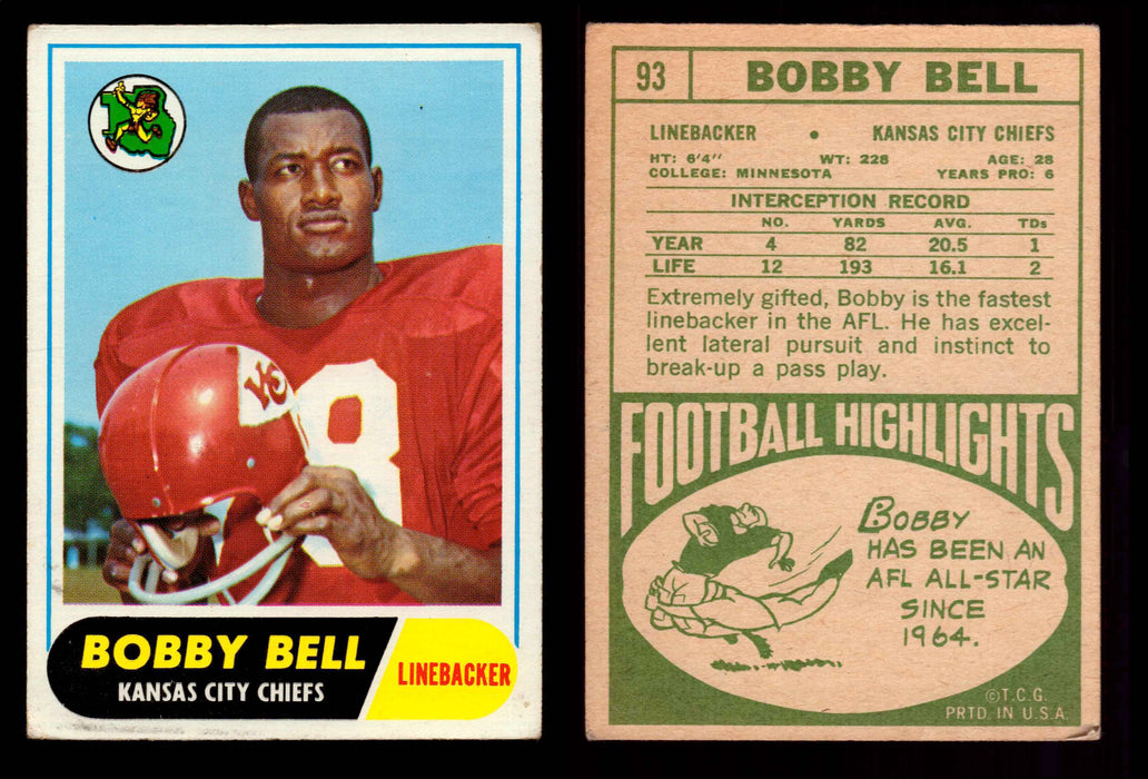 1968 Topps Football Trading Card You Pick Singles #1-#219 G/VG/EX #	93	Bobby Bell (HOF)  - TvMovieCards.com