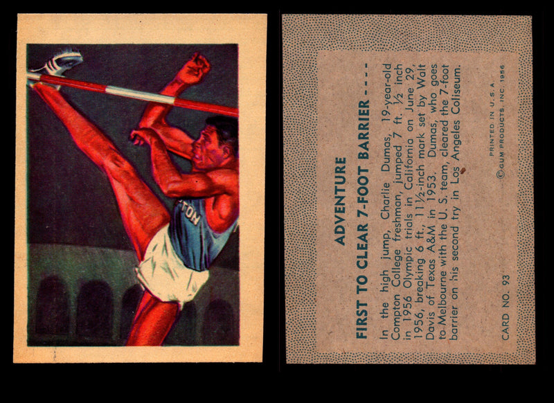 1956 Adventure Vintage Trading Cards Gum Products #1-#100 You Pick Singles #93 High Jump / First to Clear 7-Feet Barrier  - TvMovieCards.com