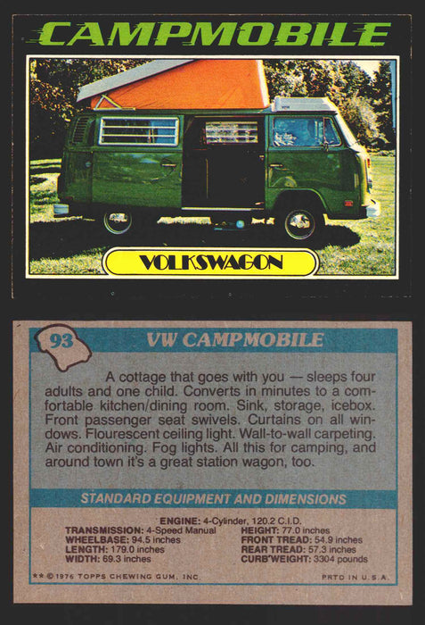 1976 Autos of 1977 Vintage Trading Cards You Pick Singles #1-99 Topps 93   VW Campmobile  - TvMovieCards.com