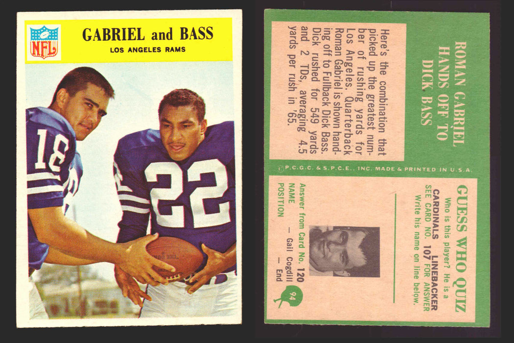 1966 Philadelphia Football NFL Trading Card You Pick Singles #1-#99 VG/EX 94 Roman Gabriel / Dick Bass - Los Angeles Rams  - TvMovieCards.com