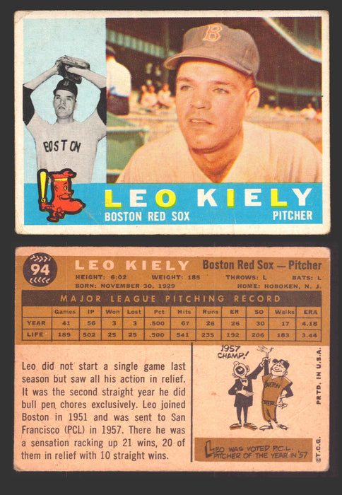 1960 Topps Baseball Trading Card You Pick Singles #1-#250 VG/EX 94 - Leo Kiely (creased)  - TvMovieCards.com