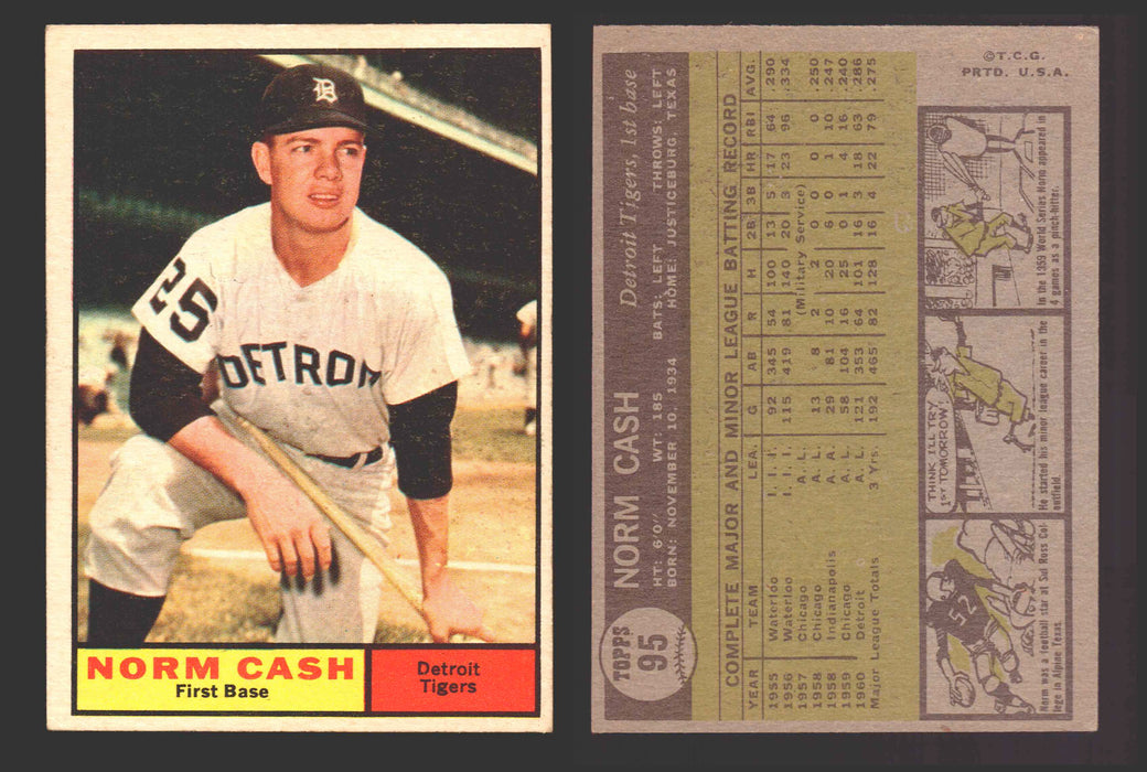 1961 Topps Baseball Trading Card You Pick Singles #1-#99 VG/EX #	95 Norm Cash - Detroit Tigers  - TvMovieCards.com