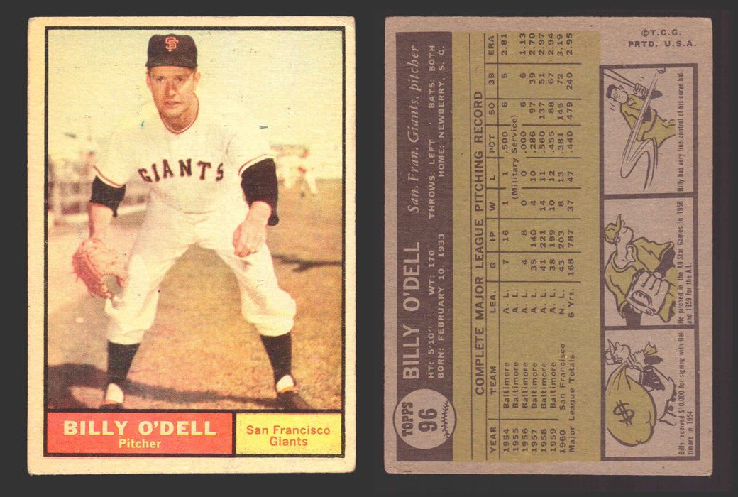 1961 Topps Baseball Trading Card You Pick Singles #1-#99 VG/EX #	96 Billy O'Dell - San Francisco Giants  - TvMovieCards.com