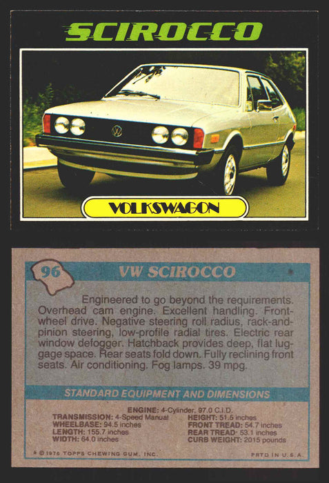1976 Autos of 1977 Vintage Trading Cards You Pick Singles #1-99 Topps 96   VW Scirocco  - TvMovieCards.com