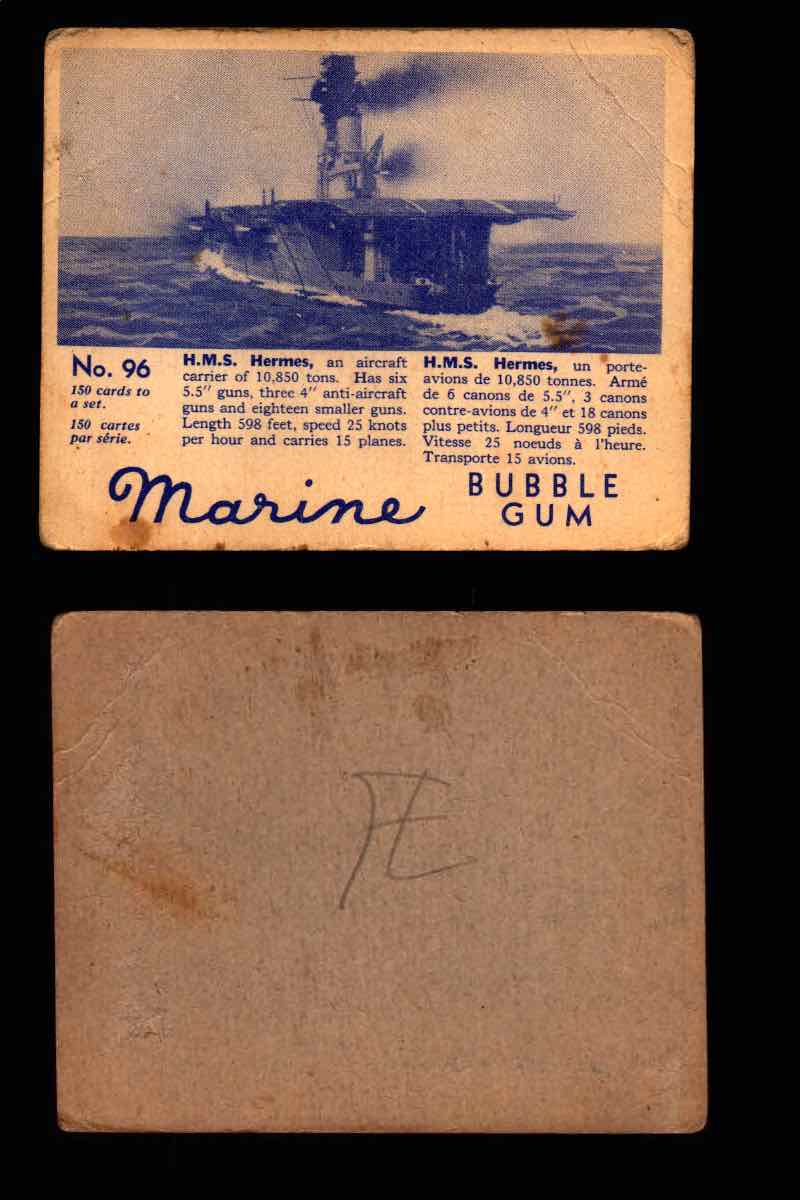 1944 Marine Bubble Gum World Wide V403-1 Vintage Trading Card #1-120 Singles #96 H.M.S. Hermes  - TvMovieCards.com
