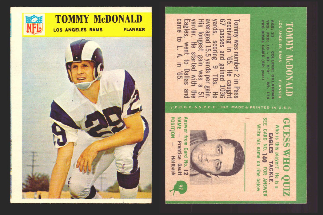 1966 Philadelphia Football NFL Trading Card You Pick Singles #1-#99 VG/EX 97 Tommy McDonald - Los Angeles Rams  - TvMovieCards.com