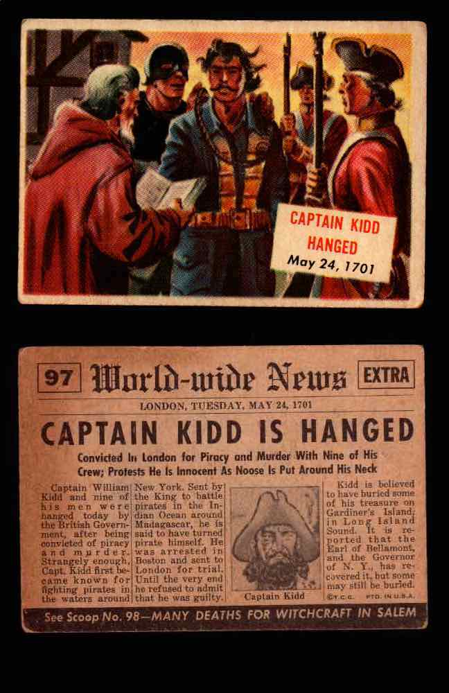 1954 Scoop Newspaper Series 2 Topps Vintage Trading Cards U Pick Singles #78-156 97   Captain Kidd Hanged  - TvMovieCards.com